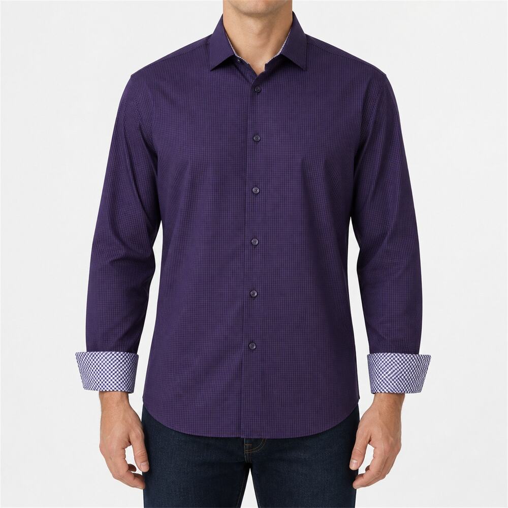 Bristol & Bull Shirt Mens XL Purple Black Check Flip Cuffs Classic Button-Up